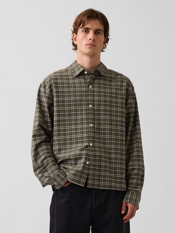 Image number 1 showing, Relaxed Crop Straight-Hem Oxford Shirt