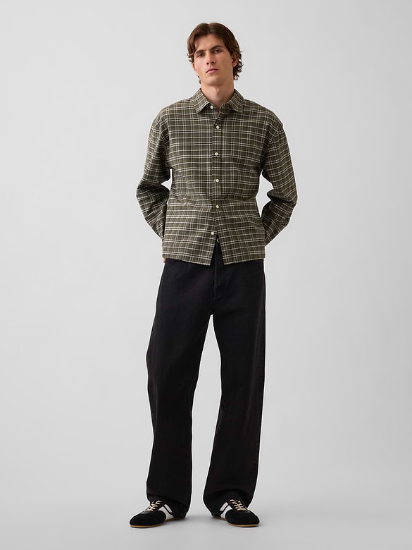 Relaxed Crop Straight-Hem Oxford Shirt