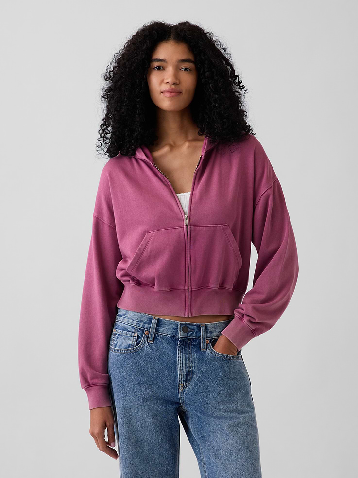 Image number 1 showing, VintageSoft Terry Oversized Wedge Zip Hoodie
