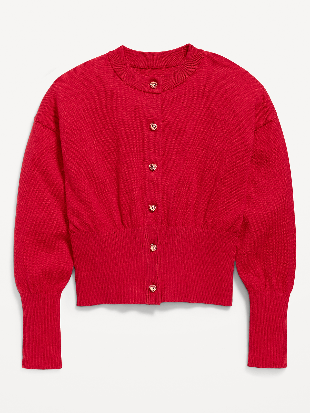 Image 1 of 4, crew neck, long sleeves, drop shoulders, button front, ribbed hem, Product #1181568