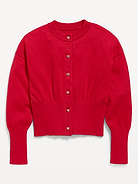 Image 1 of 4, crew neck, long sleeves, drop shoulders, button front, ribbed hem, Product #1181568