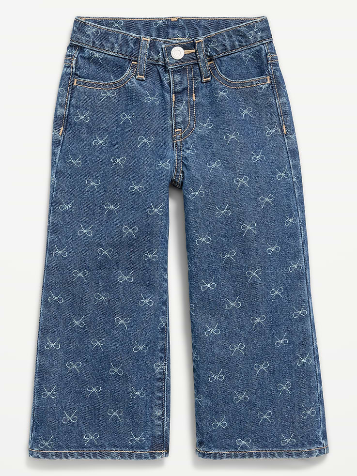 Image 1 de 1, Taille mi-basse., Taille réglable de l’intérieur., Fermeture à bouton-pression., Poches cavalières., Poches appliquées à l’arrière., Jambe large., Motif de boucles sur l’ensemble., Produit #1183704