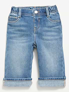 Image 1 of 1, high rise, elasticized waistband, decorative button closure, faux fly, decorative scoop and coin faux pockets at front, patch pockets at back, Product #1183995