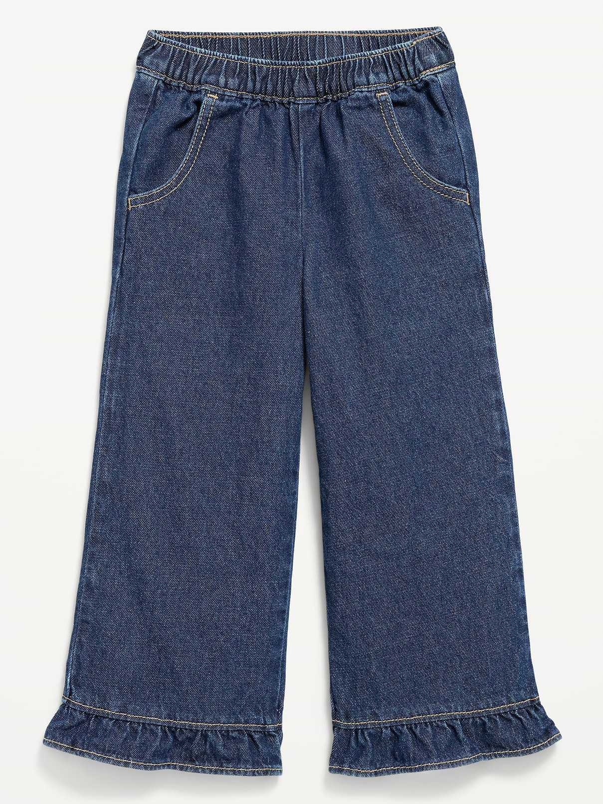 Image 1 of 3, elasticized waistband, scoop pockets, wide leg, heart-shaped back pockets, ruffled leg cuffs, easy pull-on style, Product #1183690