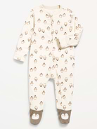 Image 1 of 2, crew neck, long sleeves, fold-over mittens at each sleeve, full-length reversible zipper, sewn-in feet, all-over print, baby's favorite pajamas, now in extended sizes, Product #1184194