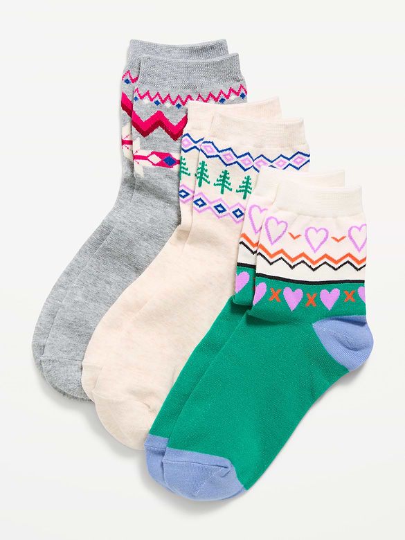 Novelty Quarter Crew Socks 3-Pack for Women