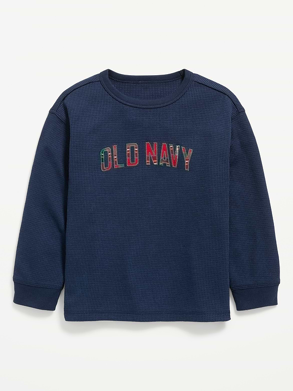 Long-Sleeve Waffle-Knit Logo Graphic T-Shirt for Toddler Boys