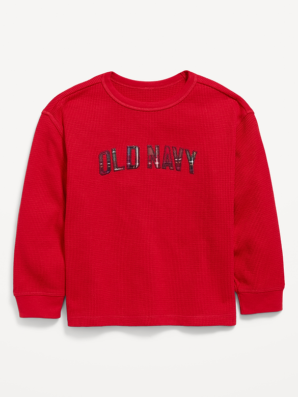 Long-Sleeve Waffle-Knit Logo Graphic T-Shirt for Toddler Boys