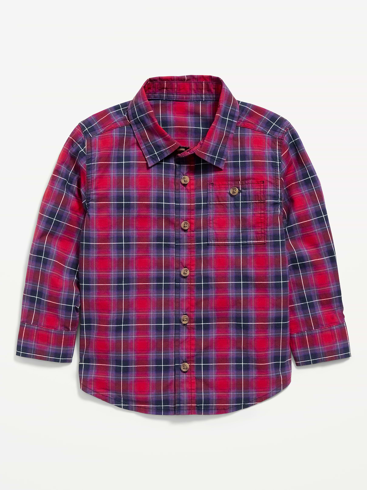 Image 1 of 3, spread collar, long sleeves, buttoned cuffs, buttoned patch pocket at chest, full length buttoned placket, all-over pattern, Product #1184342