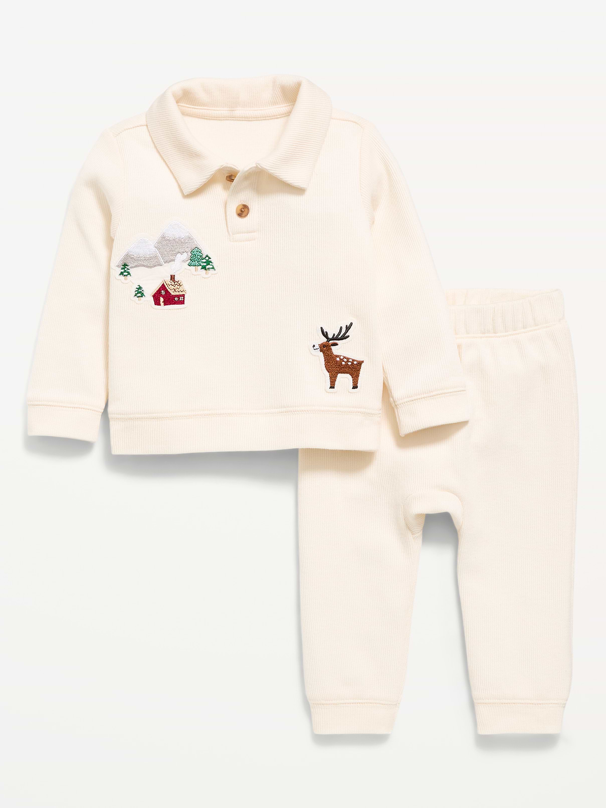 Image 2 of 4, Cozy Ribbed Collared Shirt and Pants Set for Baby
