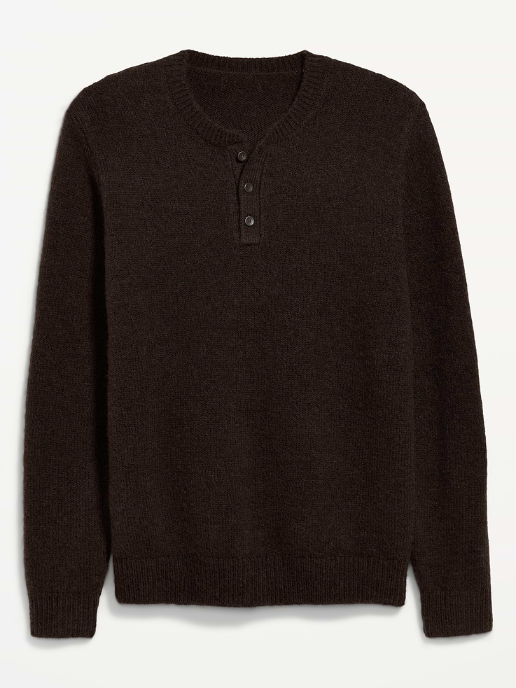 Image 4 of 4, Wool-Blend Henley Sweater