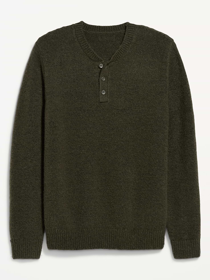 Image 4 of 4, Wool-Blend Henley Sweater