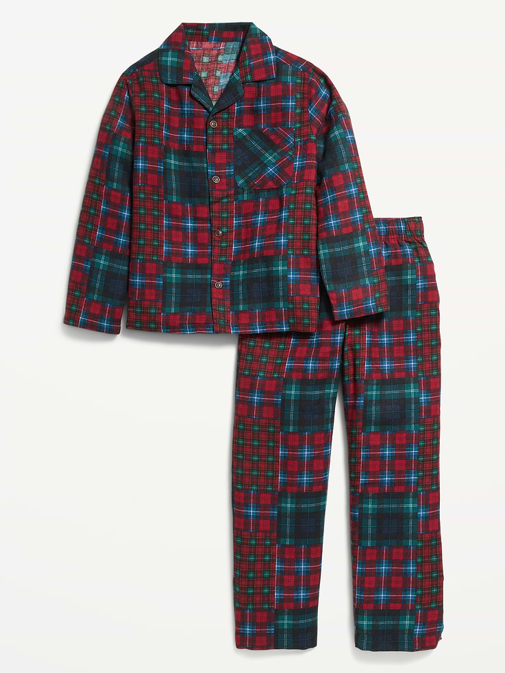 Image 1 de 2, Col cranté., Manches longues., Poche appliquée sur la poitrine., Devant boutonné., Pantalon de pyjama assorti., Taille élastique., Poches sur les coutures., Motif sur l’ensemble., Produit #904628