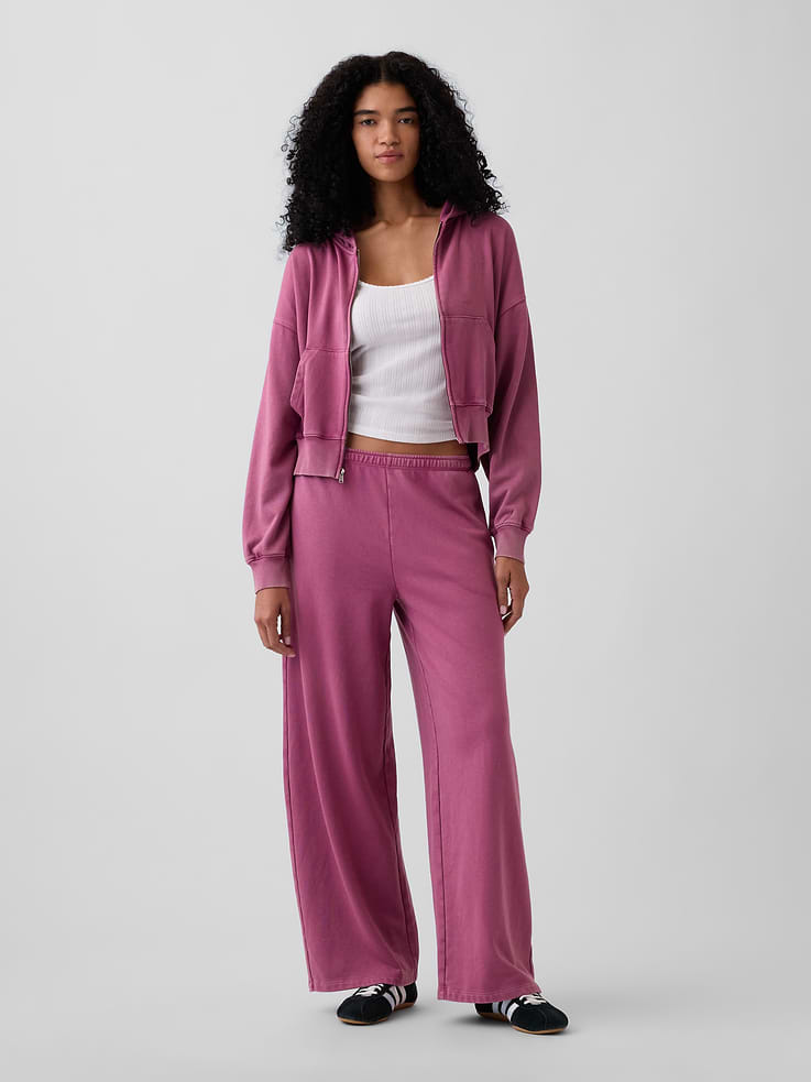 L'image numéro 1 présente Pantalon ample en jersey bouclette VintageDoux à taille mi-basse