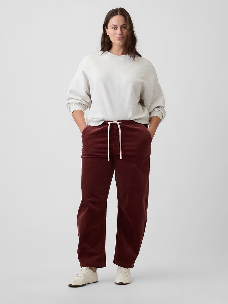 Image 5 of 7, Mid Rise Pull-On Barrel Corduroy Pants