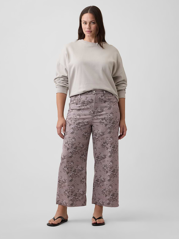 High Rise Wide-Leg Print Crop Jeans