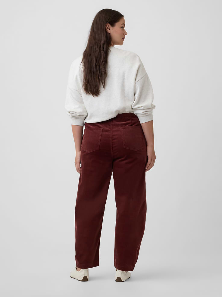 Image 6 of 7, Mid Rise Pull-On Barrel Corduroy Pants