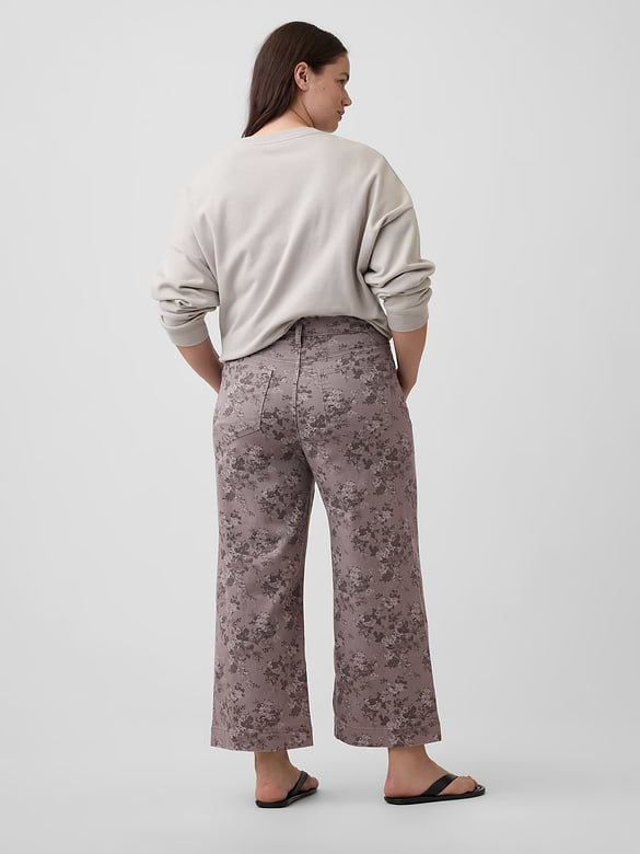 High Rise Wide-Leg Print Crop Jeans