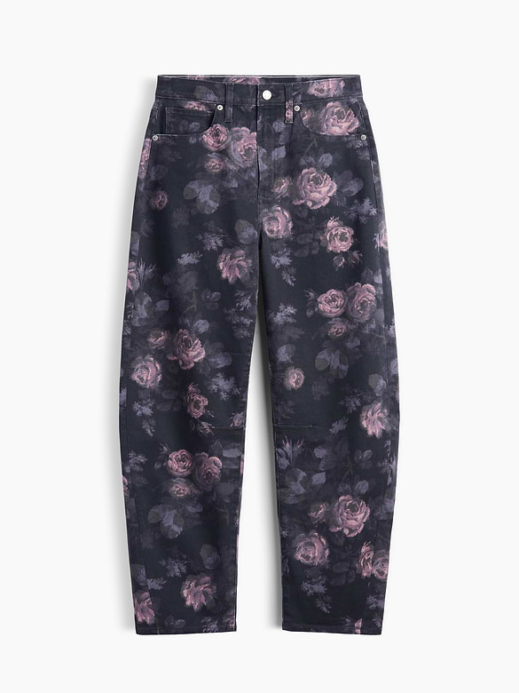 High Rise Print Barrel Jeans
