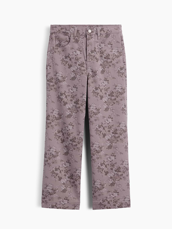 High Rise Wide-Leg Print Crop Jeans