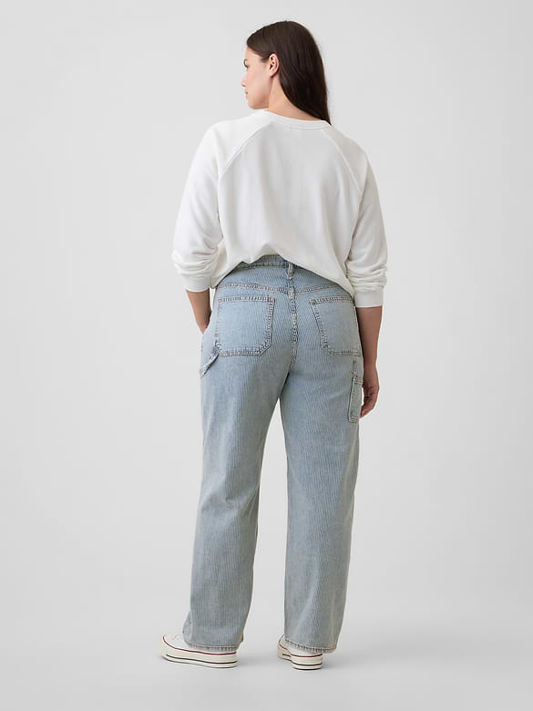 Low Slung Relaxed Straight Railroad Stripe Carpenter Jeans