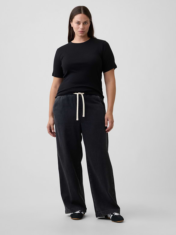 High Rise Pull-On Wide-Leg Jeans