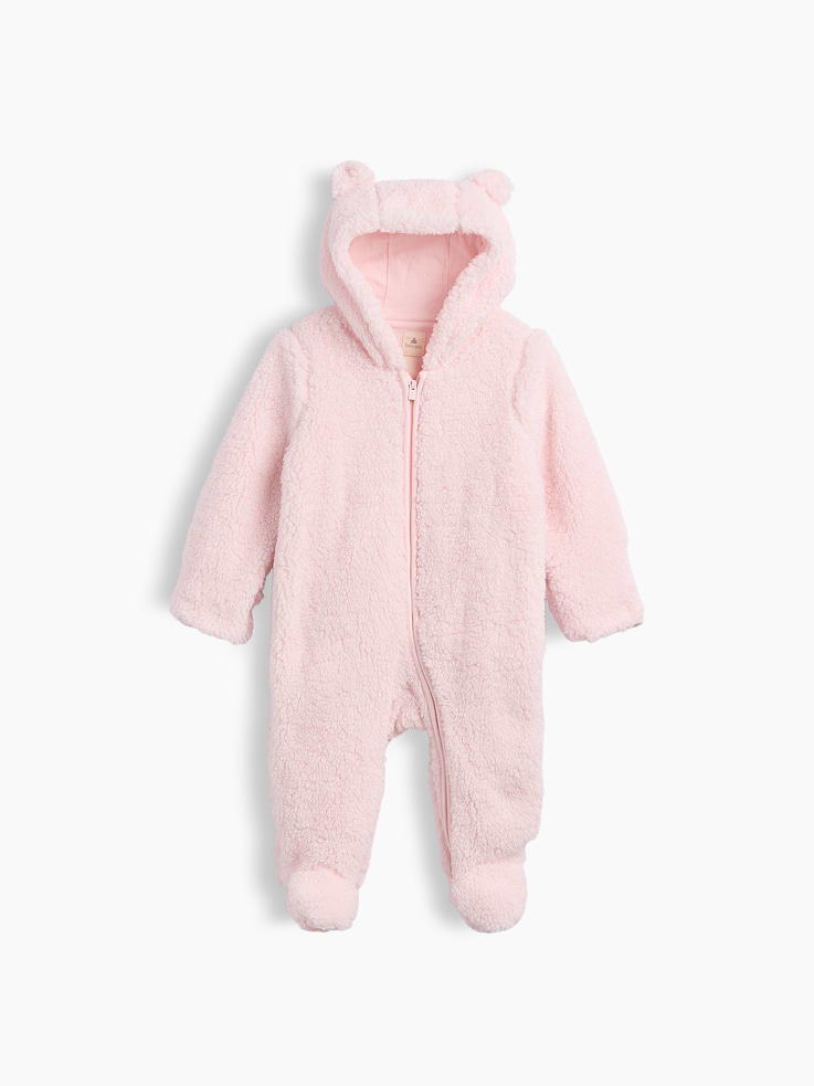 Image 1 of 3, Cozy sherpa knit., Long sleeves., Ear appliques at hood, zip front., Attached feet., Product #1177223