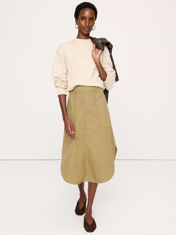 Jupe mi-longue utilitaire en toile de coton