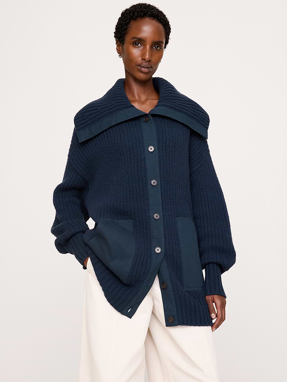 Oversized Merino-Cotton Sailor Cardigan