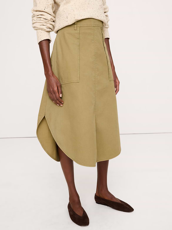 Jupe mi-longue utilitaire en toile de coton