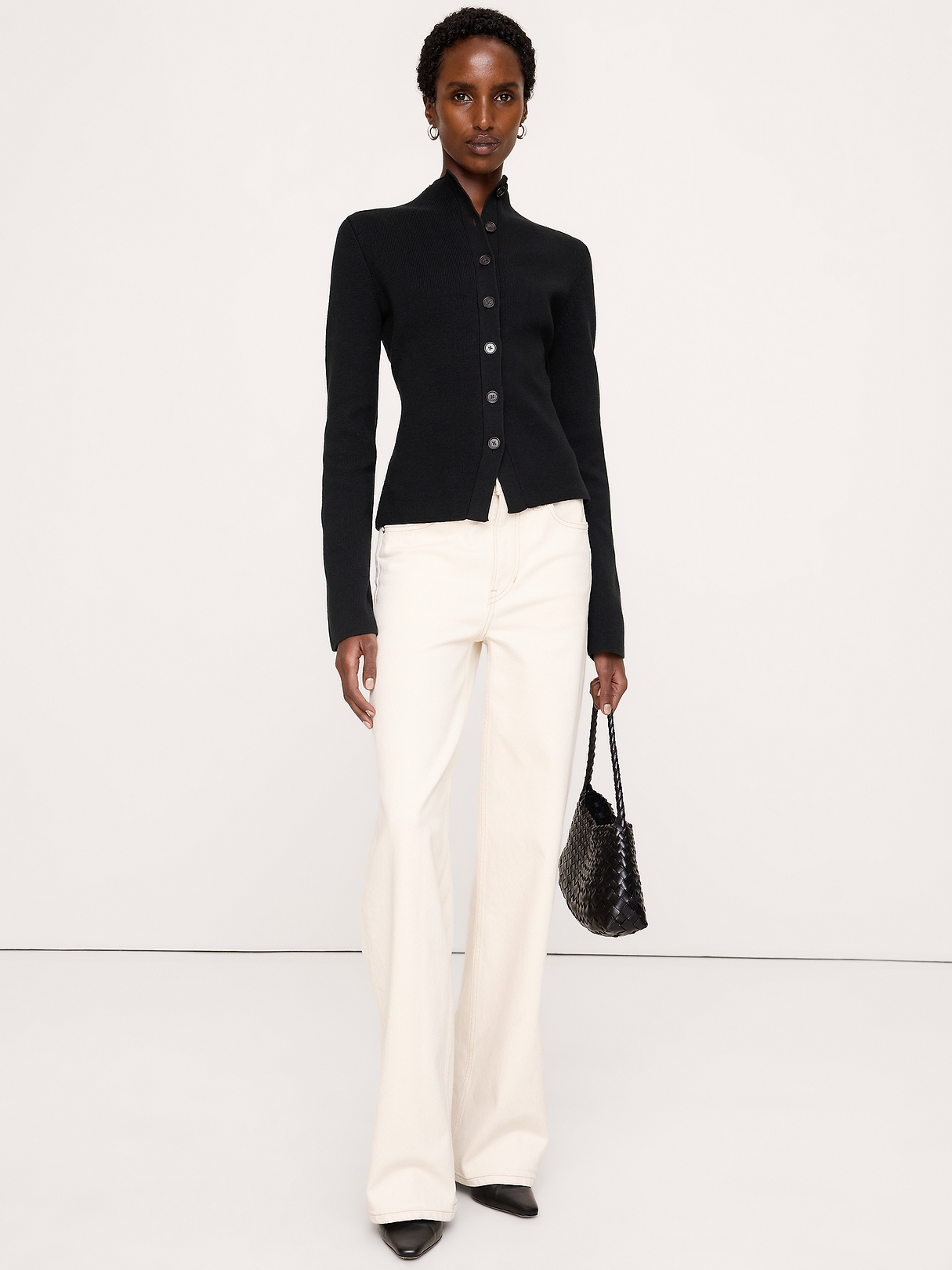 Larkspur Cotton-Silk Mock-Neck Cardigan | Banana Republic