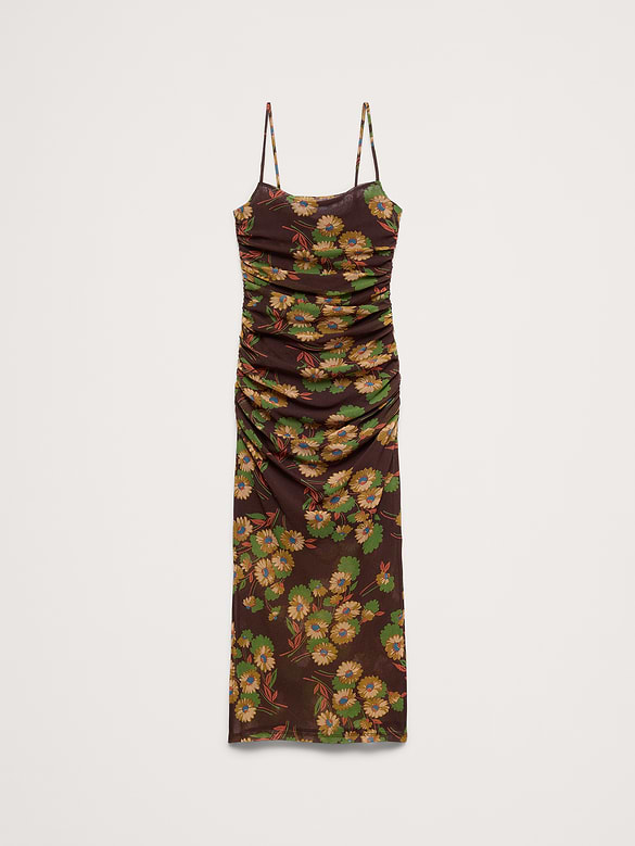 Robe mi-longue froncée à mailles