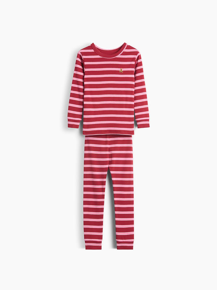 Image 1 of 2, Our comfiest PJs—now softer than ever. Cozy brushed cotton on the inside. All their favorite prints & colors on the outside., Soft cotton pajama top and pants PJ set with a cozy brushed interior., Crewneck., Long sleeves., Elasticized waist at PJ pants., Banded cuffs., Allover stripes., Made with 100% organically grown cotton which is grown without the use of synthetic pesticides and fertilizers., This product was made in a factory that invests in gender equity and women’s empowerment through RISE. Learn more at gapinc.com/equity ., Product #1186431