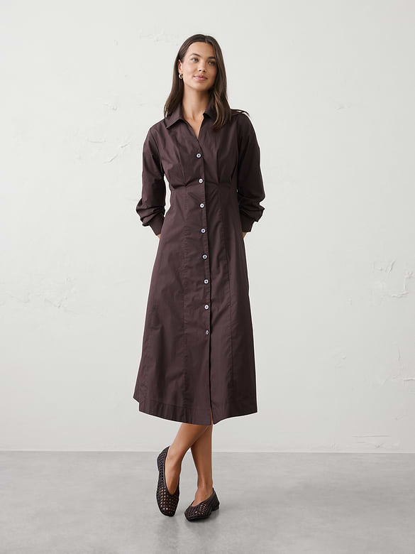 Seamed-Waist Midi Shirtdress