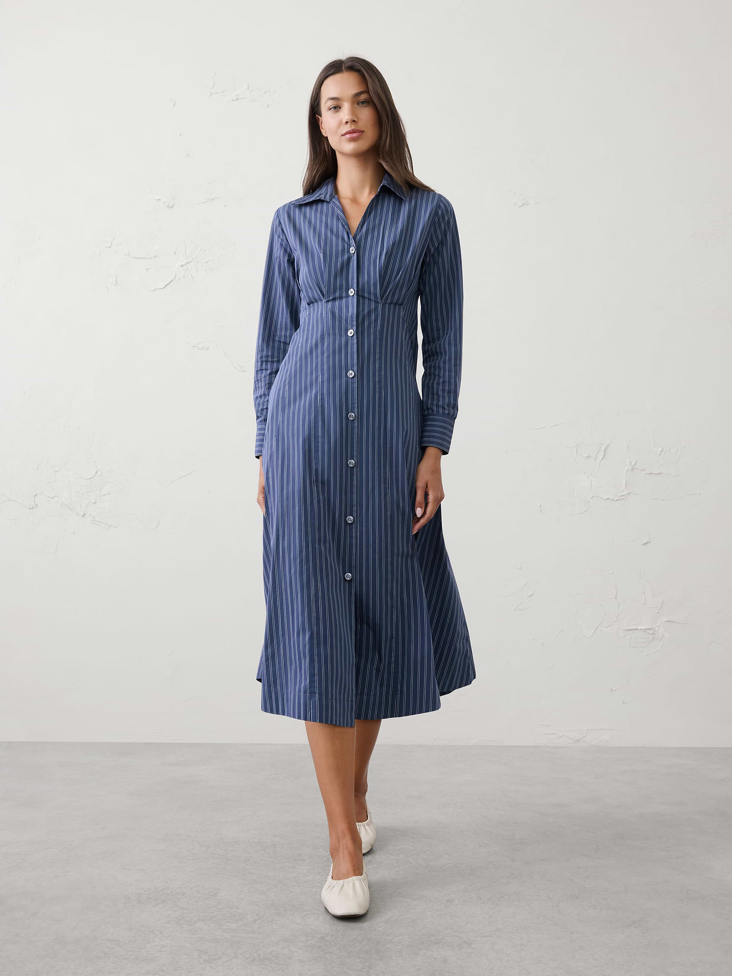 Image number 1 showing, Seamed-Waist Midi Shirtdress