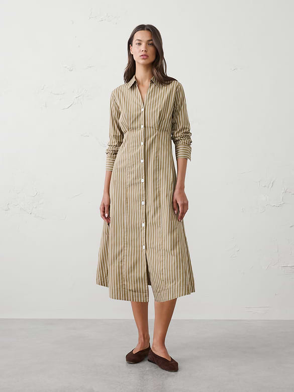 Seamed-Waist Midi Shirtdress