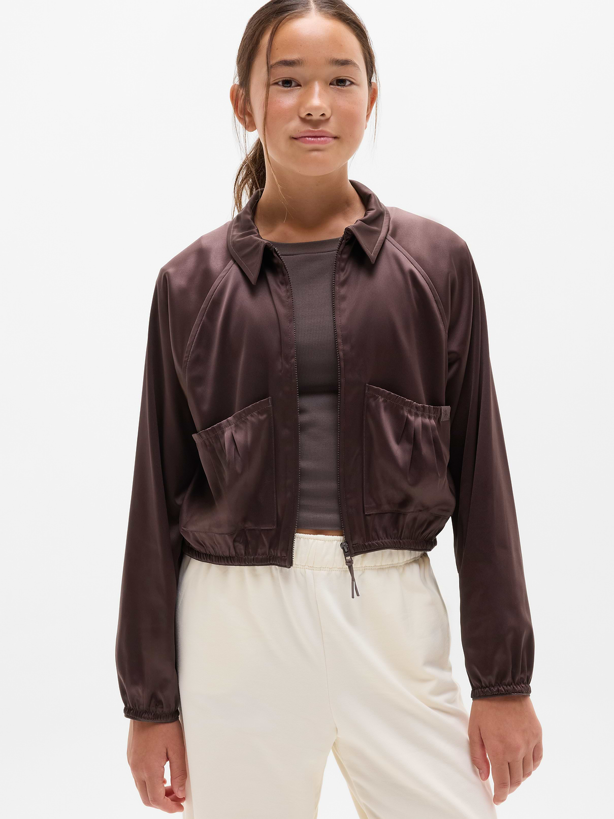 Image number 1 showing, Athleta Girl Pleat Perfect Satin Jacket