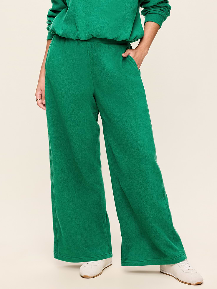 L'image numéro 5 présente Pantalon en micromolleton à jambe ultra-large à taille très haute