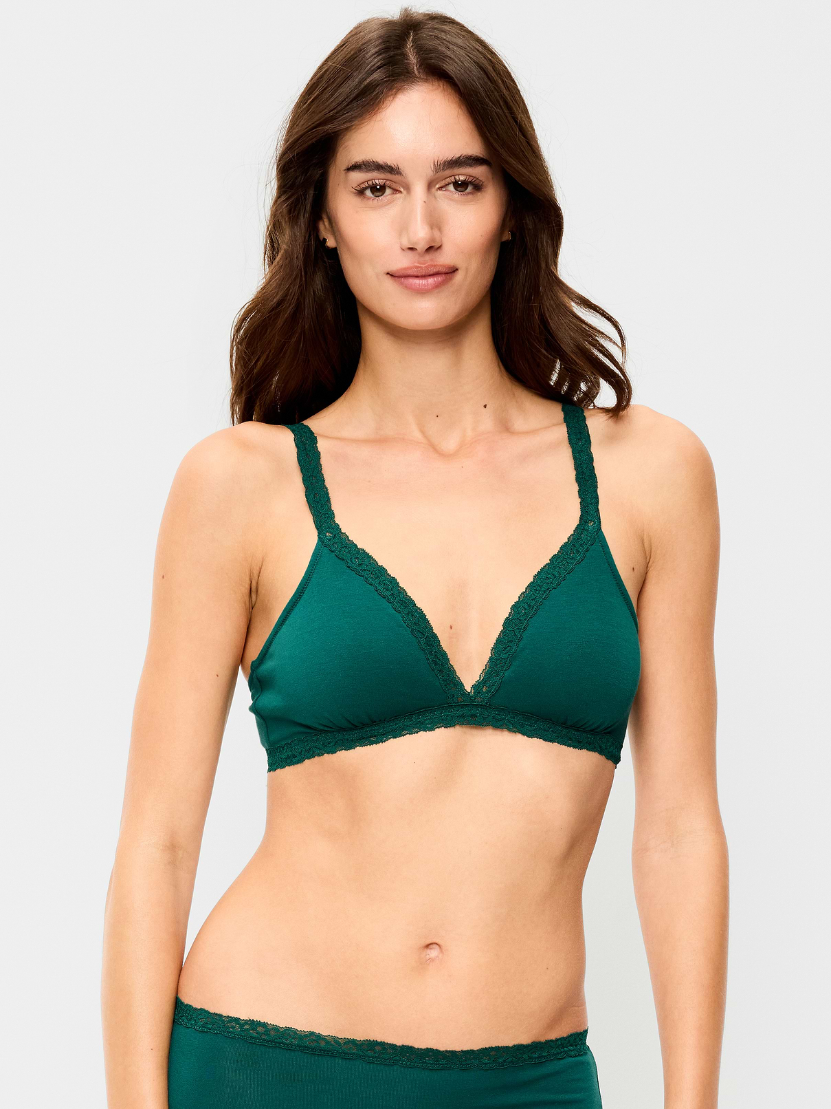 Image number 1 showing, Lace-Trim Cotton Triangle Bralette