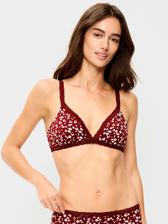Lace-Trim Cotton Triangle Bralette