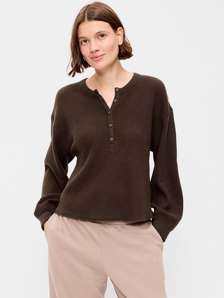 Image number 1 showing, Long-Sleeve Crew-Neck Henley T-Shirt