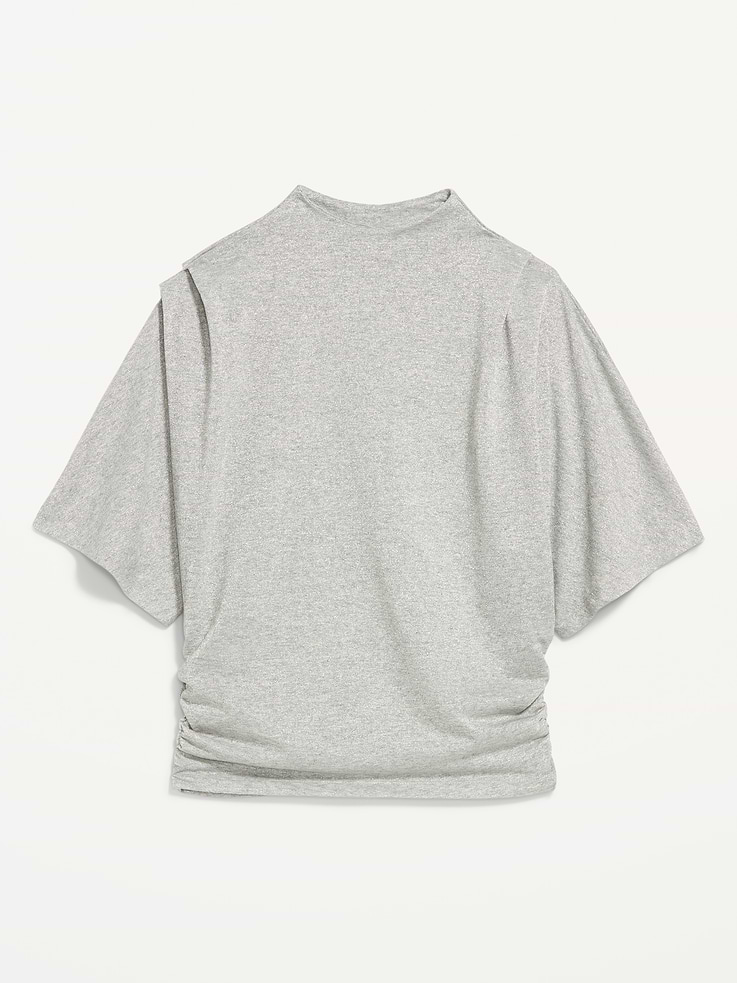 Image 5 of 5, High-Neck Flutter-Sleeve Top