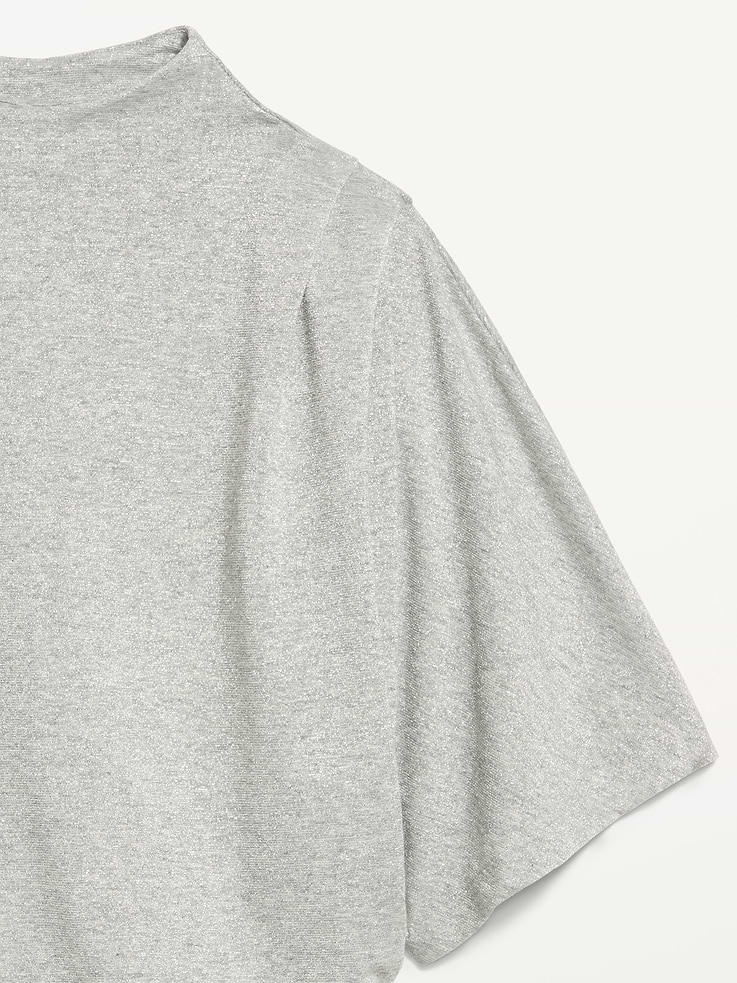 Image 4 of 5, High-Neck Flutter-Sleeve Top