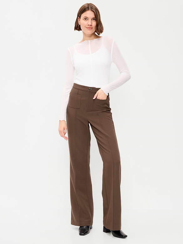 High-Waisted Patch Pocket Flare Pants