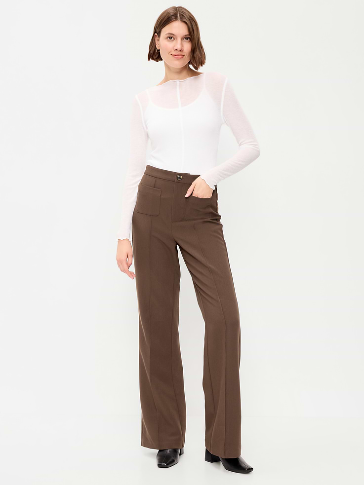 Image number 1 showing, High-Waisted Patch Pocket Flare Pants