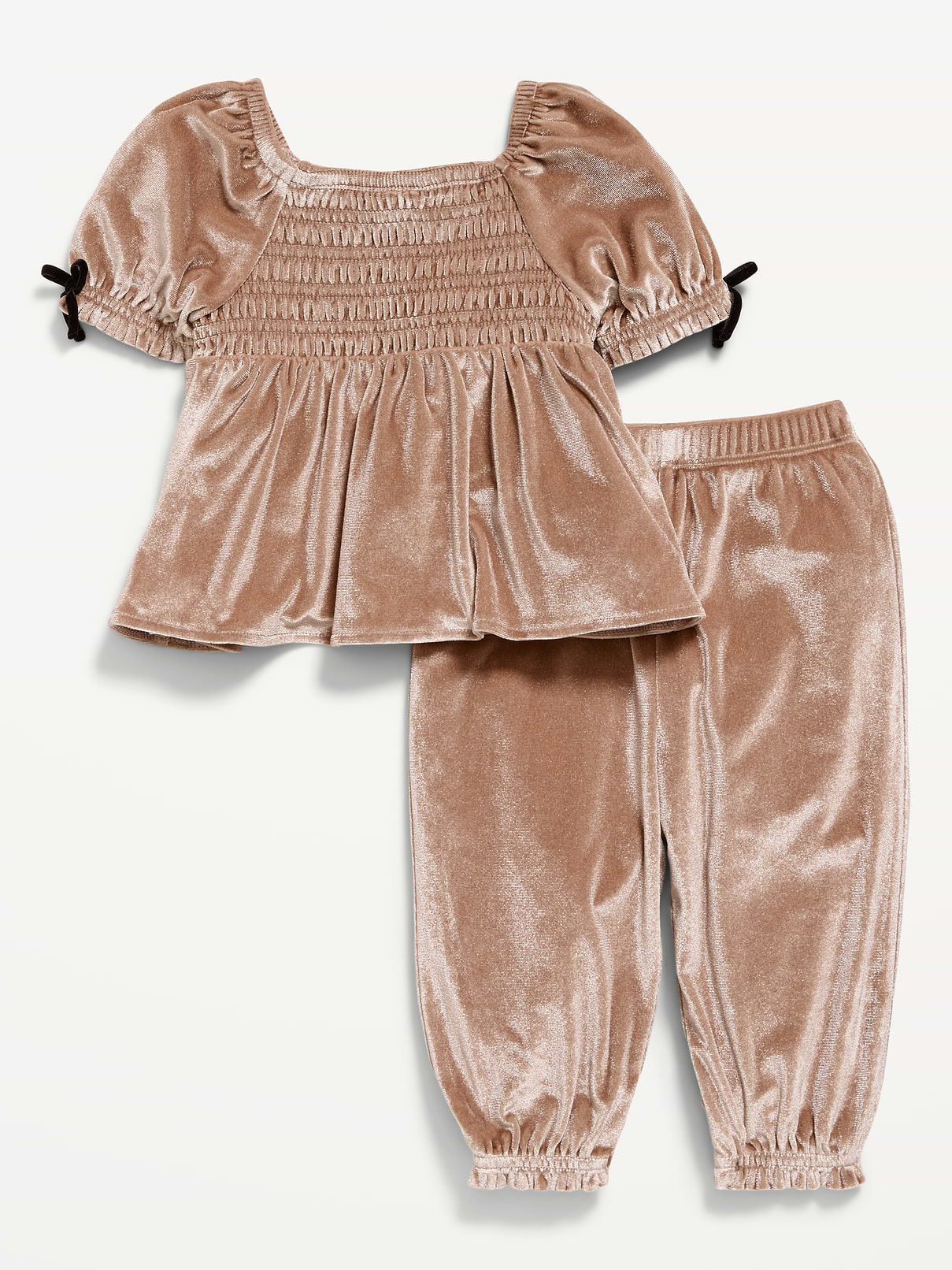 Image 2 of 2, Short Puff-Sleeve Velour Top and Pants Set for Baby