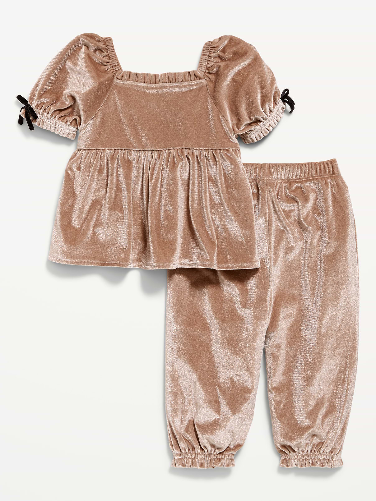 Image 1 of 2, square neckline, short puff sleeves, smocked back, matching bottoms, elasticized waistband, Product #1184007