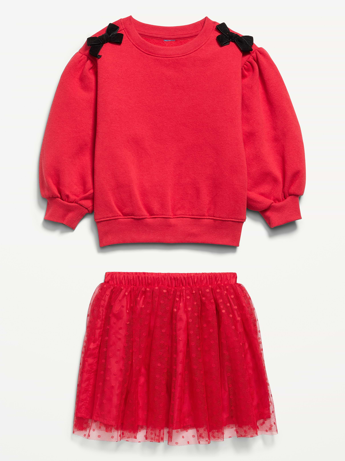 Image 4 of 4, Bow-Shoulder Sweatshirt and Tutu Skirt Set for Toddler Girls