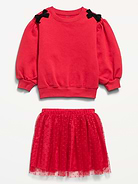 Image 4 of 4, Bow-Shoulder Sweatshirt and Tutu Skirt Set for Toddler Girls