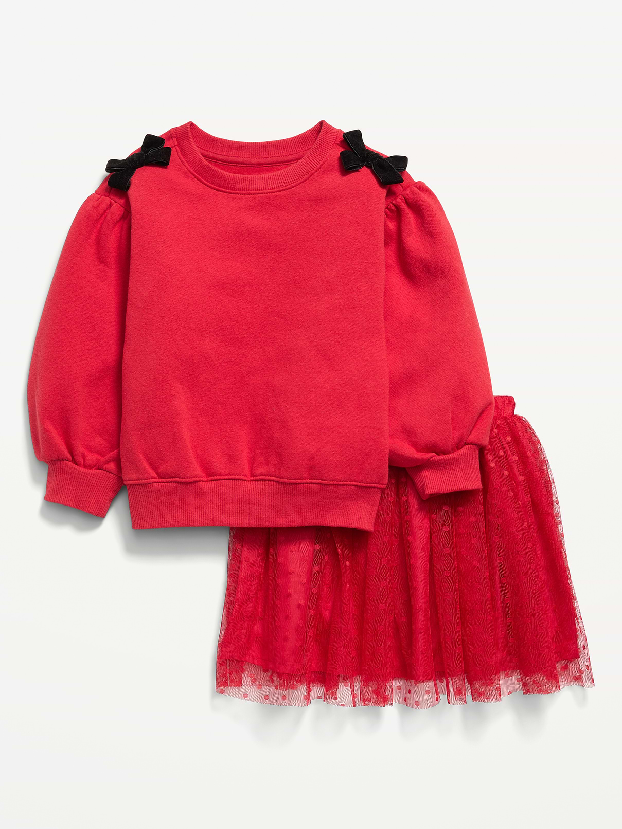 Image 2 of 4, Bow-Shoulder Sweatshirt and Tutu Skirt Set for Toddler Girls